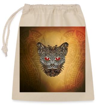 dekorativer Katzenkopf - Verschließbarer Geschenkbeutel aus Baumwolle (25x30cm) - Natur - Vorne