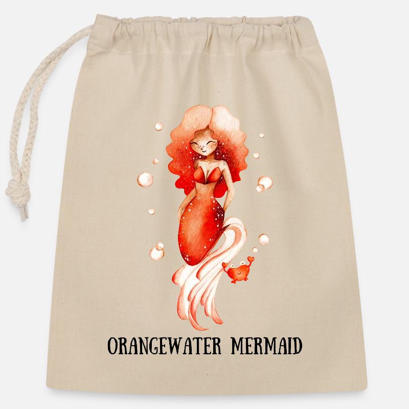 Sirène d’eau orange - Sac cadeau en coton avec cordon (25 x 30 cm) - nature