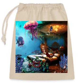 Petite Sirène à la maison - Sac cadeau en coton avec cordon (25 x 30 cm) - nature - Devant