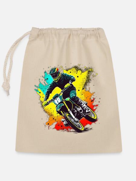 Motocross Farbexplosion - Verschließbarer Geschenkbeutel aus Baumwolle (25x30cm) - Natur