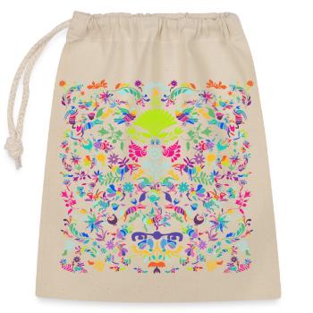 Vibrant animal and plant patterns. Otomi - Closable cotton gift bag (25x30cm) - nature - Front