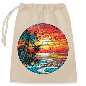 Sunset on the beach with palm trees - Closable cotton gift bag (25x30cm) - nature - Front