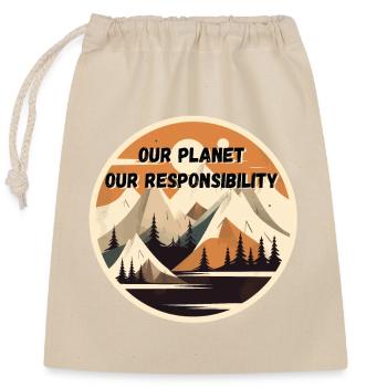 Retro Natur T-Shirt: Unsere Erde, Unsere Verantwor - Verschließbarer Geschenkbeutel aus Baumwolle (25x30cm) - Natur - Vorne