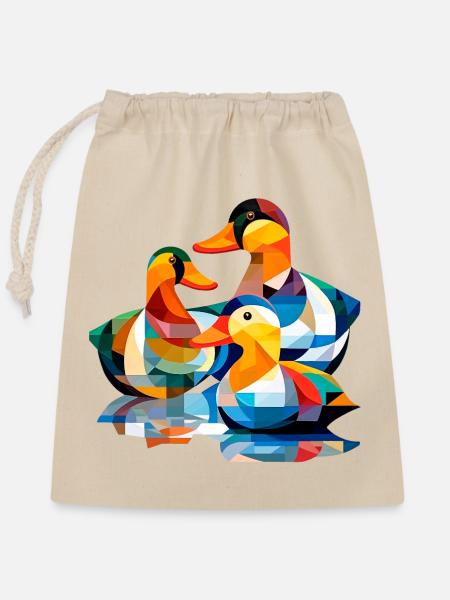 Enten Kubismus 2 - Verschließbarer Geschenkbeutel aus Baumwolle (25x30cm) - Natur