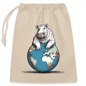 Hippo rules the World! - Closable cotton gift bag (25x30cm) - nature - Front