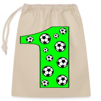 Zahl 1 - NUMMER EINS - FUSSBALL - Verschließbarer Geschenkbeutel aus Baumwolle (25x30cm) - Natur - Vorne