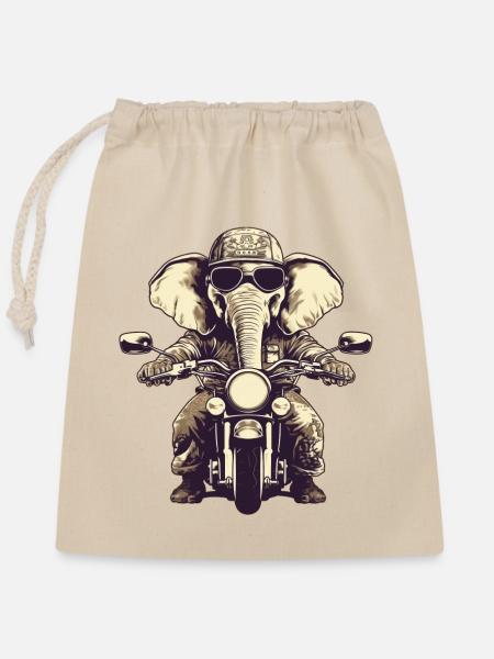 Elefant auf Motorrad - Verschließbarer Geschenkbeutel aus Baumwolle (25x30cm) - Natur