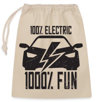 100% électrique 1000% Fun - pour les fans de voitures électriques - Sac cadeau en coton avec cordon (25 x 30 cm) - nature - Devant