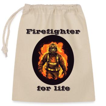 Firefighter for life - Closable cotton gift bag (25x30cm) - nature - Front