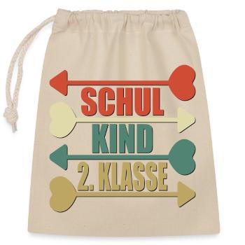 SCHULKIND 2. KLASSE RETRO GRUNDSCHULE - Verschließbarer Geschenkbeutel aus Baumwolle (25x30cm) - Natur - Vorne