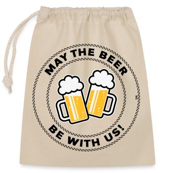 May The Beer Be With Us! (Spruch / 3C / POS) - Verschließbarer Geschenkbeutel aus Baumwolle (25x30cm) - Natur - Vorne