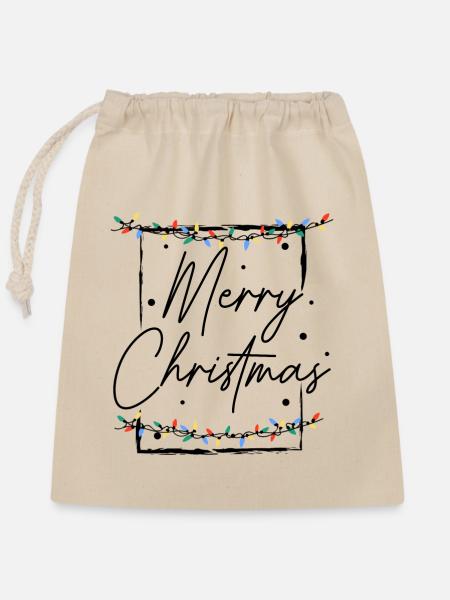 Merry Christmas - Verschließbarer Geschenkbeutel aus Baumwolle (25x30cm) - Natur