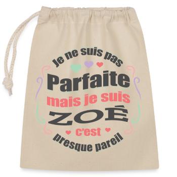 ZOÉ PARFAITE - PRENOM ZOÉ - Sac cadeau en coton avec cordon (25 x 30 cm) - nature - Devant