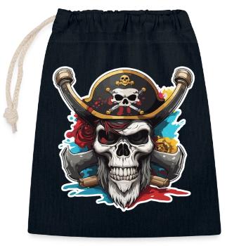 Crâne / Pirate / Crâne / Crâne / Mort / Logo - Sac cadeau en coton avec cordon (25 x 30 cm) - bleu marine - Devant