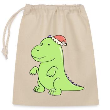 a cute dinosaur at Christmas - Closable cotton gift bag (25x30cm) - nature - Front