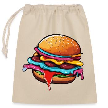 Burgers / Restauration rapide / Nourriture / Petits pains / Boeuf - Sac cadeau en coton avec cordon (25 x 30 cm) - nature - Devant