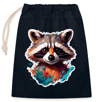 Raccoon / Animal / Zoo / Wild / Cute / Predator - Closable cotton gift bag (25x30cm) - navy - Front