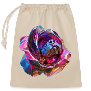 museau de chien dans une rose - Sac cadeau en coton avec cordon (25 x 30 cm) - nature - Devant