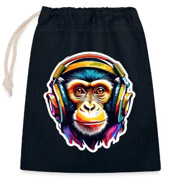Headphones / Audio / Music / Animal / Monkey / Cool - Closable cotton gift bag (25x30cm) - navy - Front