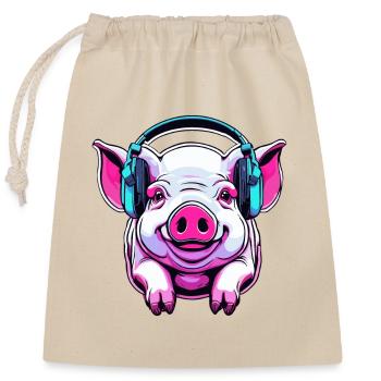 Headphones / Audio / Music / Animal / Pig / Cool - Closable cotton gift bag (25x30cm) - nature - Front