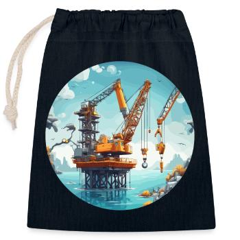 Crane / construction site / winch / crane system - Closable cotton gift bag (25x30cm) - navy - Front