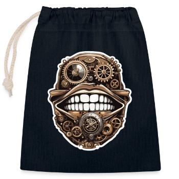 Bouche / Lèvres / Dents / Langue / Sourire / Baiser - Sac cadeau en coton avec cordon (25 x 30 cm) - bleu marine - Devant
