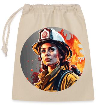 Feuerwehrfrau / Feuer / Brand / Löschen / Heldin - Verschließbarer Geschenkbeutel aus Baumwolle (25x30cm) - Natur - Vorne