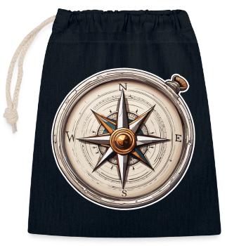 Kompass / Himmelsrichtung / Reisen / Survival - Verschließbarer Geschenkbeutel aus Baumwolle (25x30cm) - Navy - Vorne