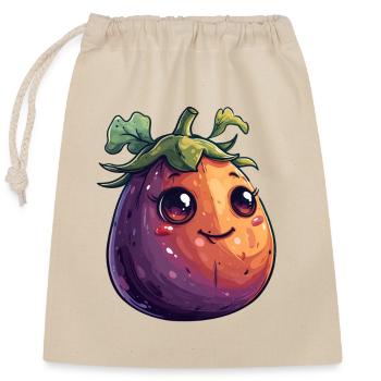 Aubergine Comic Gesicht - Verschließbarer Geschenkbeutel aus Baumwolle (25x30cm) - Natur - Vorne