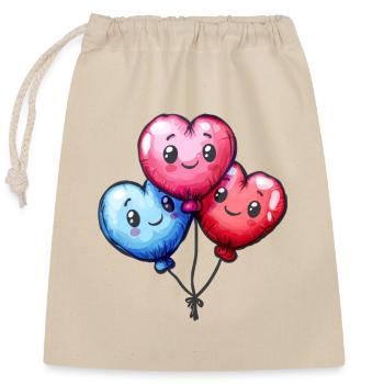 Ballon Herzen auch für Kinder und Geburtstage - Verschließbarer Geschenkbeutel aus Baumwolle (25x30cm) - Natur - Vorne
