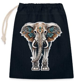 Elefant / Tier / Orientalisch / Blumen / Muster - Verschließbarer Geschenkbeutel aus Baumwolle (25x30cm) - Navy - Vorne