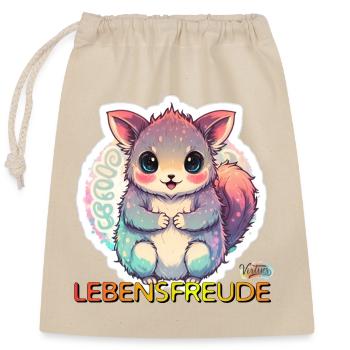 Werte mit Tieren: Lebensfreude - Verschließbarer Geschenkbeutel aus Baumwolle (25x30cm) - Natur - Vorne