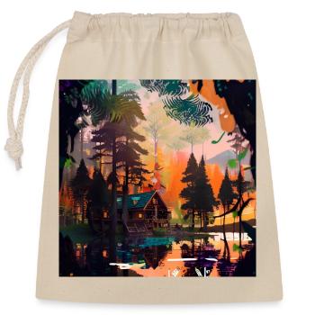 Cabane dans les bois - Sac cadeau en coton avec cordon (25 x 30 cm) - nature - Devant