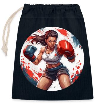 Boxeur / Sports / Combat / Arène / Ring de boxe / Poings - Sac cadeau en coton avec cordon (25 x 30 cm) - bleu marine - Devant