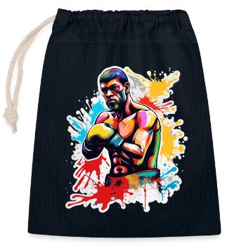 Boxeur / Sports / Combat / Arène / Ring de boxe / Poings - Sac cadeau en coton avec cordon (25 x 30 cm) - bleu marine - Devant