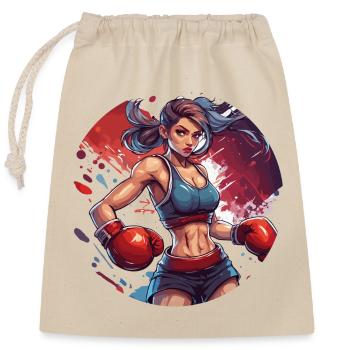 Boxeur / Sports / Combat / Arène / Ring de boxe / Poings - Sac cadeau en coton avec cordon (25 x 30 cm) - nature - Devant