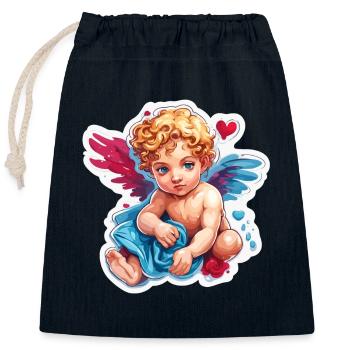 Cupid / Love / Arrow / Heart / Valentine's Day - Closable cotton gift bag (25x30cm) - navy - Front