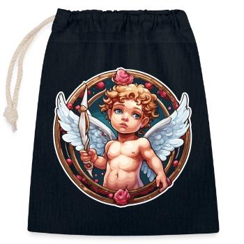 Cupid / Love / Arrow / Heart / Valentine's Day - Closable cotton gift bag (25x30cm) - navy - Front