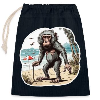 Singe / Animal / Zoo / Babian / Sauvage / Bande dessinée - Sac cadeau en coton avec cordon (25 x 30 cm) - bleu marine - Devant