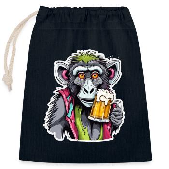 Singe / Animal / Zoo / Babian / Sauvage / Bande dessinée - Sac cadeau en coton avec cordon (25 x 30 cm) - bleu marine - Devant