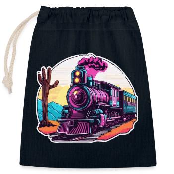 Zug / Lokomotive / Dampflok / Eisenbahn / Lock - Verschließbarer Geschenkbeutel aus Baumwolle (25x30cm) - Navy - Vorne