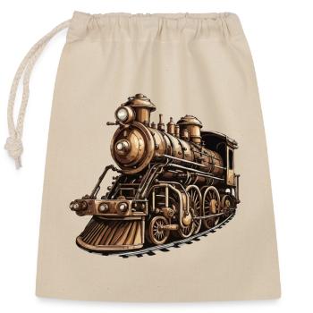 Zug / Lokomotive / Dampflok / Eisenbahn / Lock - Verschließbarer Geschenkbeutel aus Baumwolle (25x30cm) - Natur - Vorne