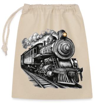 Zug / Lokomotive / Dampflok / Eisenbahn / Lock - Verschließbarer Geschenkbeutel aus Baumwolle (25x30cm) - Natur - Vorne