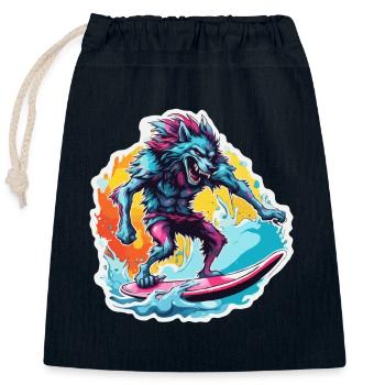 Loup-garou / Pleine lune / Créature / Transformation / Malédiction - Sac cadeau en coton avec cordon (25 x 30 cm) - bleu marine - Devant