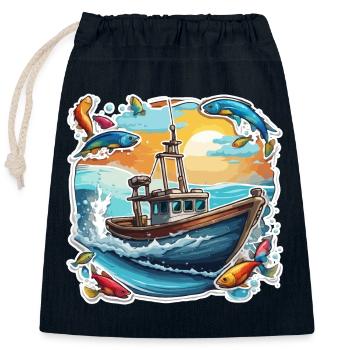 Bateau pirate / Bateau / Mer / Océan / Vagues - Sac cadeau en coton avec cordon (25 x 30 cm) - bleu marine - Devant