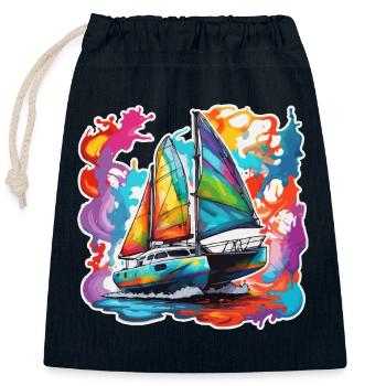 Bateau pirate / Bateau / Mer / Océan / Vagues - Sac cadeau en coton avec cordon (25 x 30 cm) - bleu marine - Devant