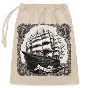 Bateau pirate / Bateau / Mer / Océan / Vagues - Sac cadeau en coton avec cordon (25 x 30 cm) - nature - Devant
