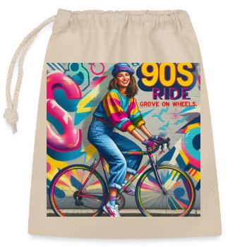90S Ride Grove auf Rädern - Mädchen auf dem Fahrrad - Verschließbarer Geschenkbeutel aus Baumwolle (25x30cm) - Natur - Vorne