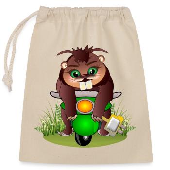 BEAVER CARTOON - ELECTRIC POWER TWO-WHEELER - Mobility - Closable cotton gift bag (25x30cm) - nature - Front