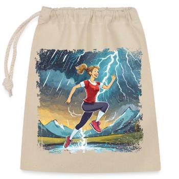 sportliche Frau die über die Pfütze springt - Verschließbarer Geschenkbeutel aus Baumwolle (25x30cm) - Natur - Vorne